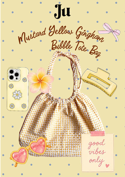 Mustard Yellow Gingham Bubble Tote Bag