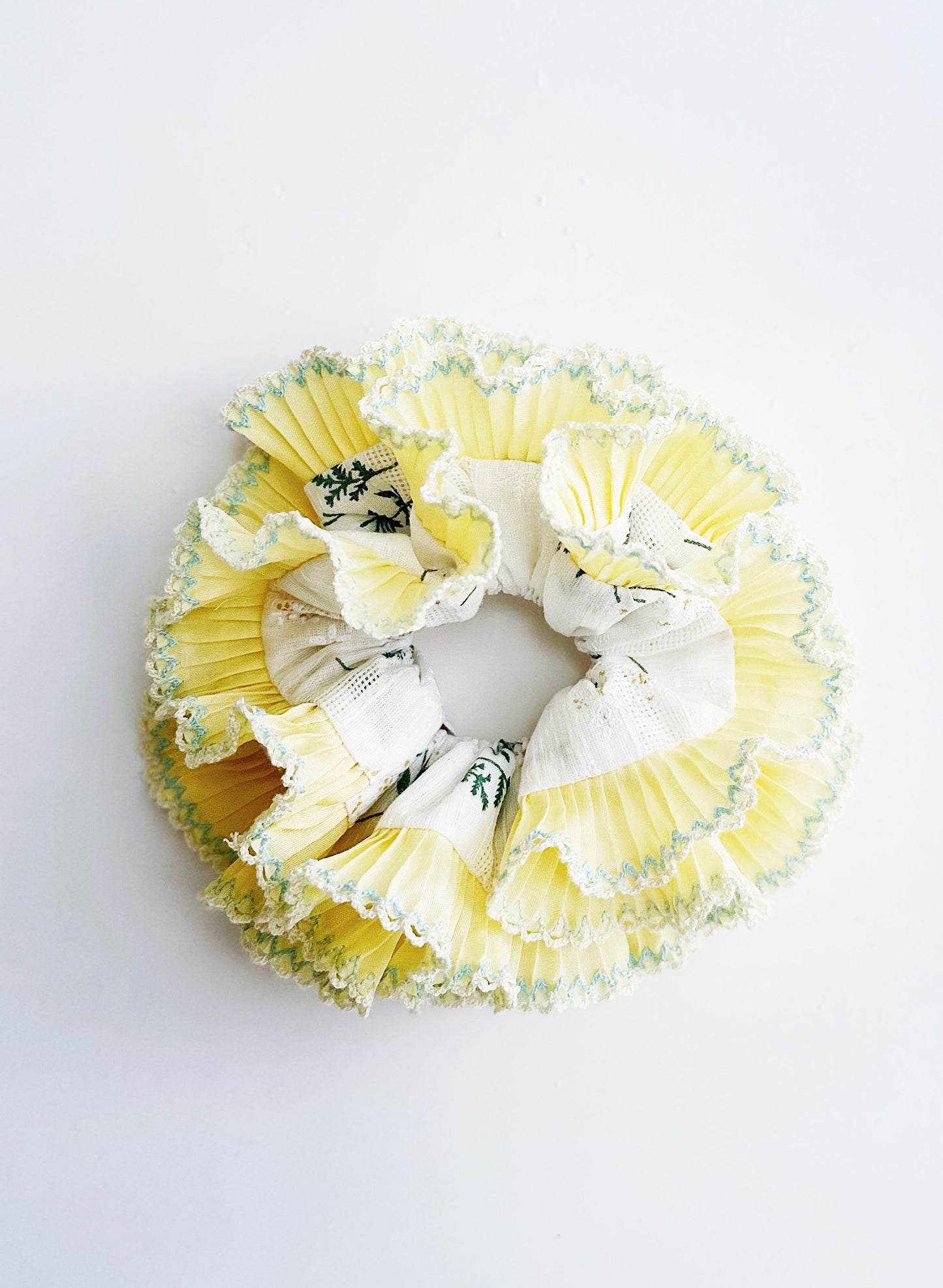 Statement white floral with ruffle pleats Scrunchies