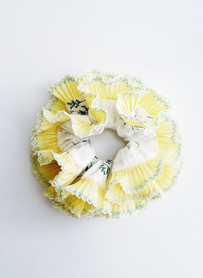 Statement white floral with ruffle pleats Scrunchies