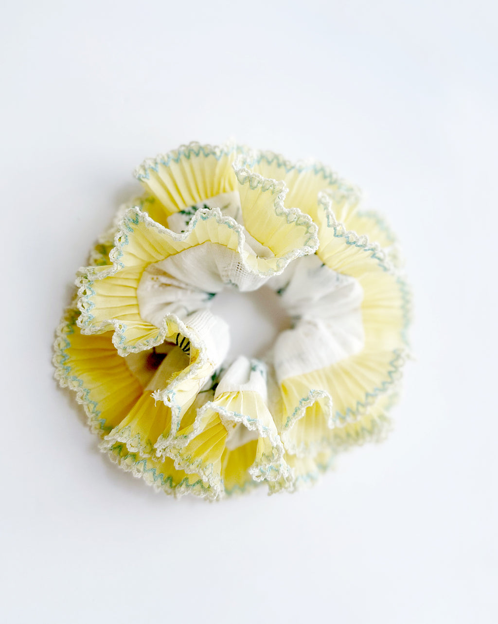 Statement white floral with ruffle pleats Scrunchies