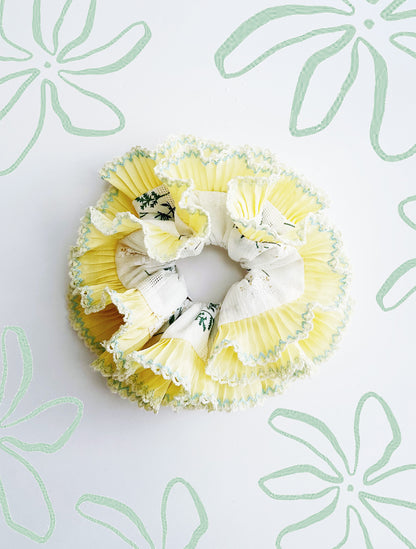Statement white floral with ruffle pleats Scrunchies