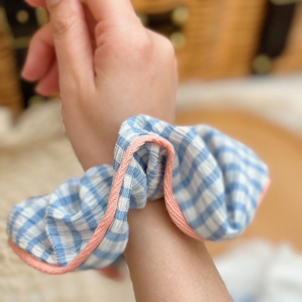 Big Blue Gingham Frill Scrunchies French style Large Scrunchies For Spring Cute Scrunchies Hair Tie Scrunchies gifts for her