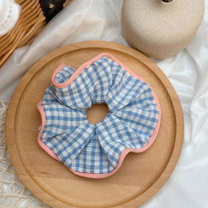 Big Blue Gingham Frill Scrunchies French style Large Scrunchies For Spring Cute Scrunchies Hair Tie Scrunchies gifts for her