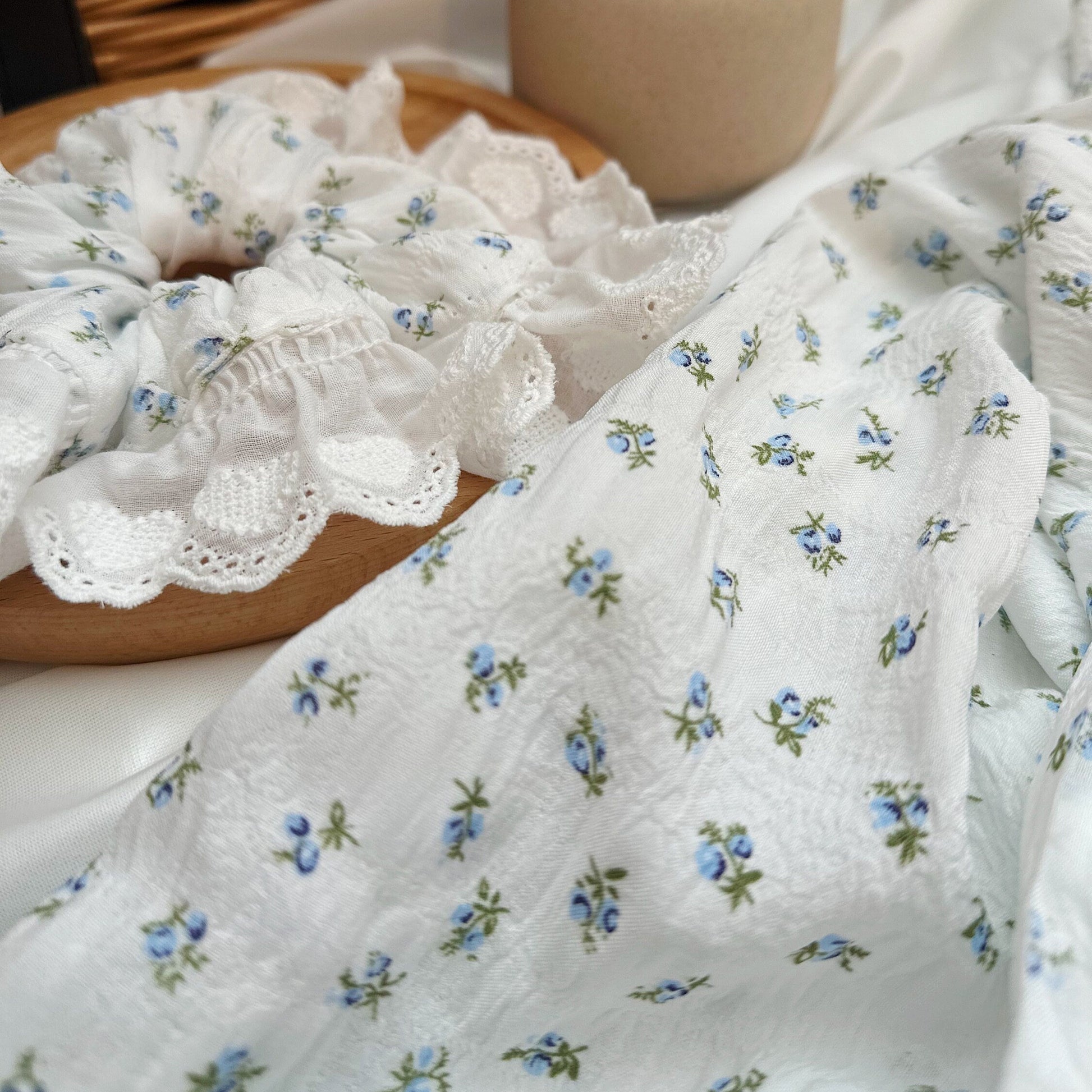 French style Broderie Anglaise Scrunchies, White Floral Double layer Scrunchies, Giant Scrunchies Jumbo Ruffled Scrunchies gifts for her