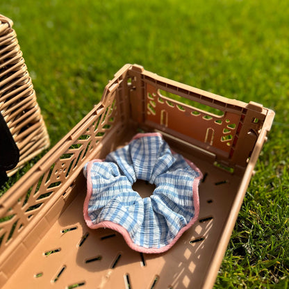 Big Blue Gingham Frill Scrunchies French style Large Scrunchies For Spring Cute Scrunchies Hair Tie Scrunchies gifts for her