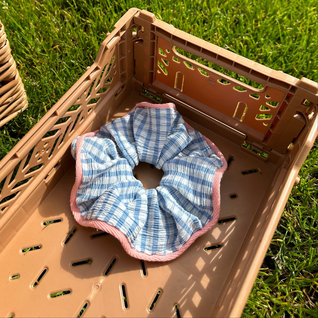 Big Blue Gingham Frill Scrunchies French style Large Scrunchies For Spring Cute Scrunchies Hair Tie Scrunchies gifts for her