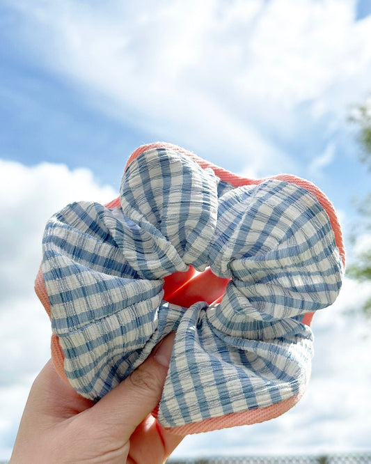 Big Blue Gingham Frill Scrunchies French style Large Scrunchies For Spring Cute Scrunchies Hair Tie Scrunchies gifts for her