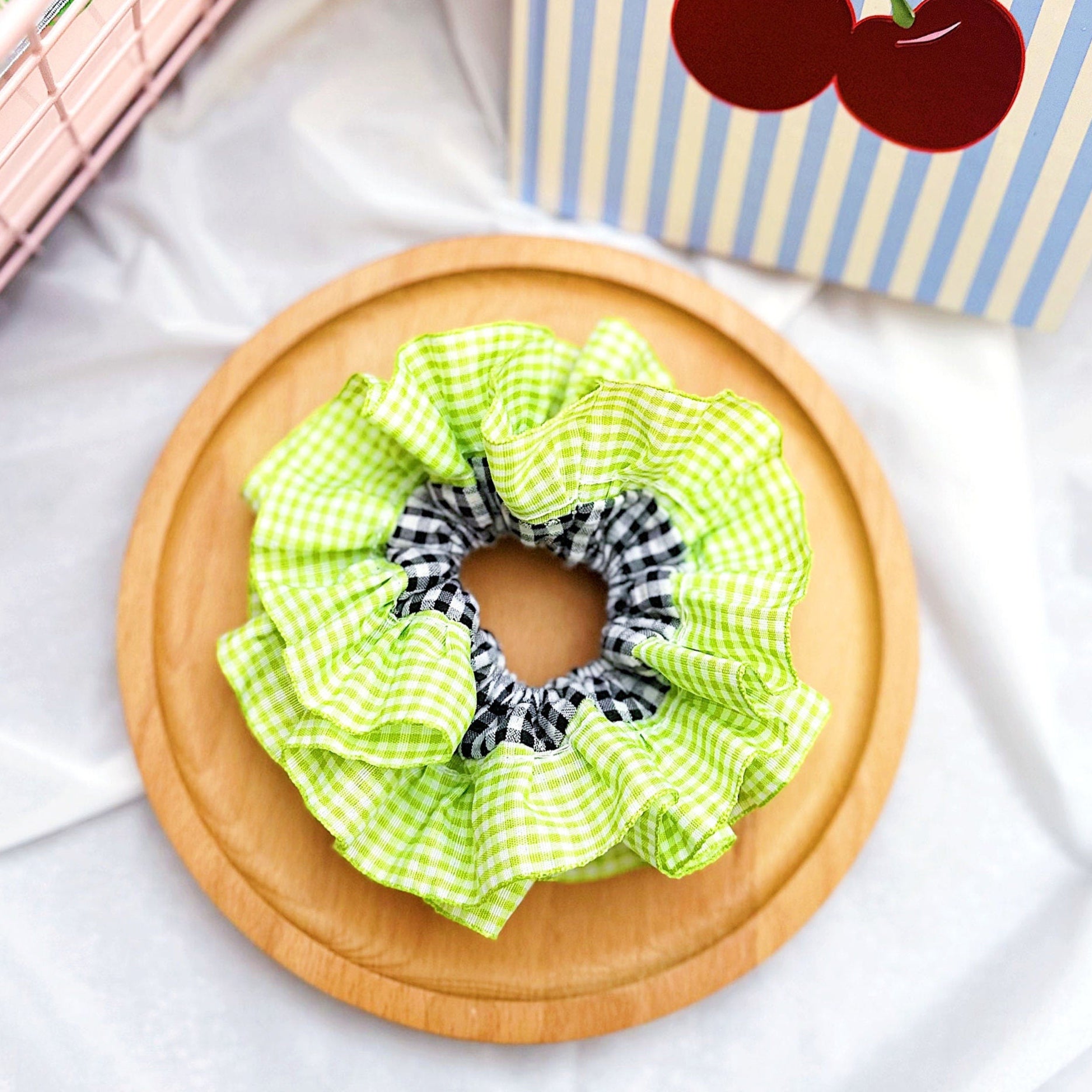 Jumbo Double layer Gingham Scrunchies, Cute Giant Gingham Scrunchies, Frilly Large Scrunchies Summer Hair Ties, Dreamy Gift for besties