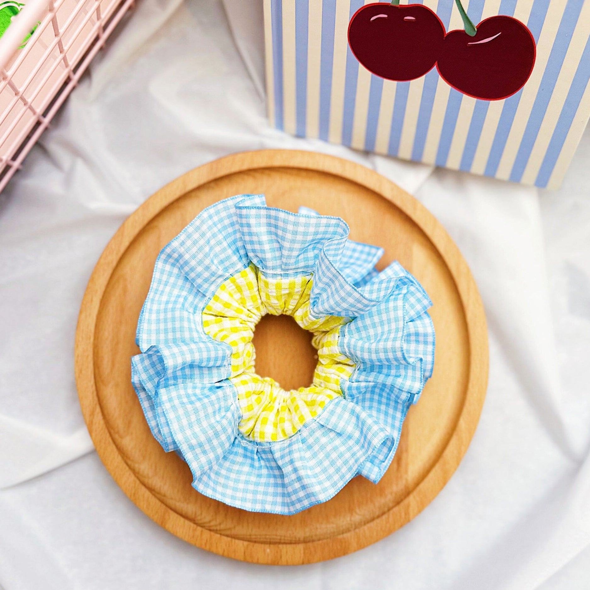 Jumbo Double layer Gingham Scrunchies, Cute Giant Gingham Scrunchies, Frilly Large Scrunchies Summer Hair Ties, Dreamy Gift for besties