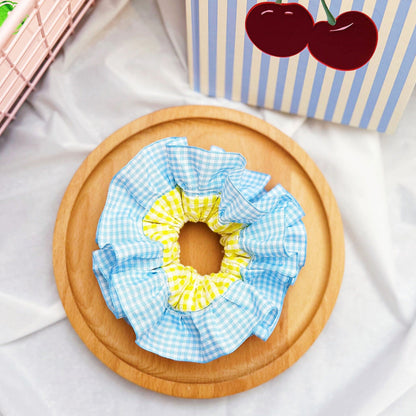 Jumbo Double layer Gingham Scrunchies, Cute Giant Gingham Scrunchies, Frilly Large Scrunchies Summer Hair Ties, Dreamy Gift for besties