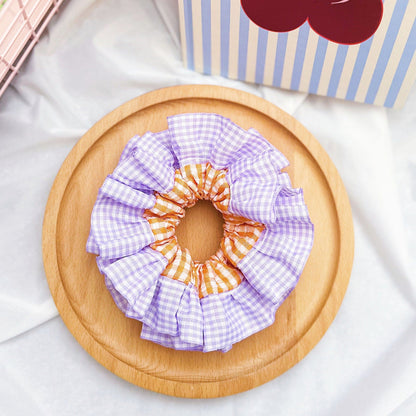 Jumbo Double layer Gingham Scrunchies, Cute Giant Gingham Scrunchies, Frilly Large Scrunchies Summer Hair Ties, Dreamy Gift for besties