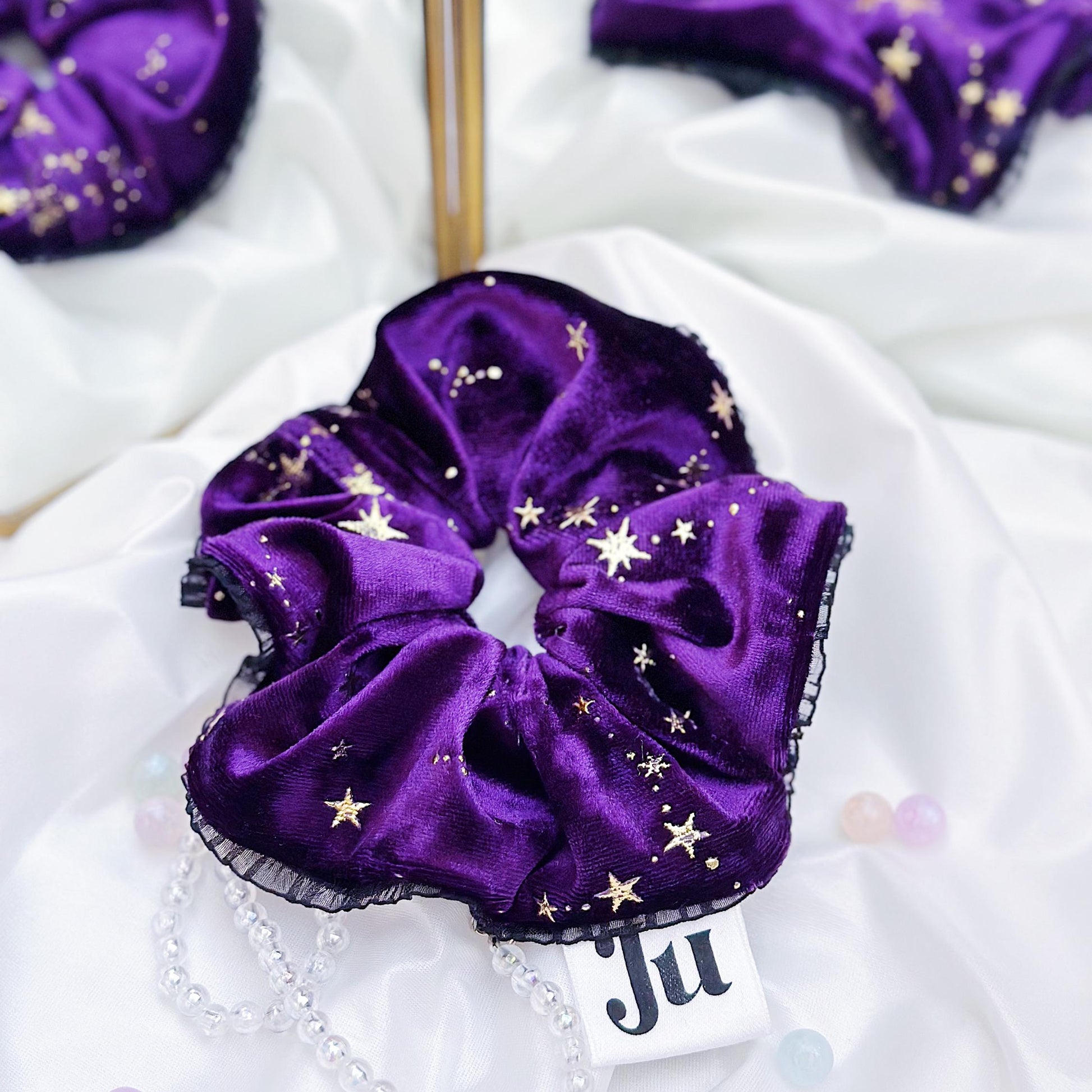 Christmasy Scrunchies, oversized Purple velvet Scrunchies, Sparkly Witchy Gift for her, Large Scrunchies, for Christmas, Holiday scrunchies