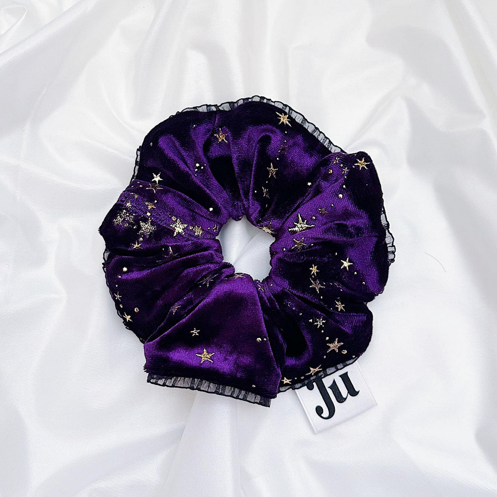 Christmasy Scrunchies, oversized Purple velvet Scrunchies, Sparkly Witchy Gift for her, Large Scrunchies, for Christmas, Holiday scrunchies