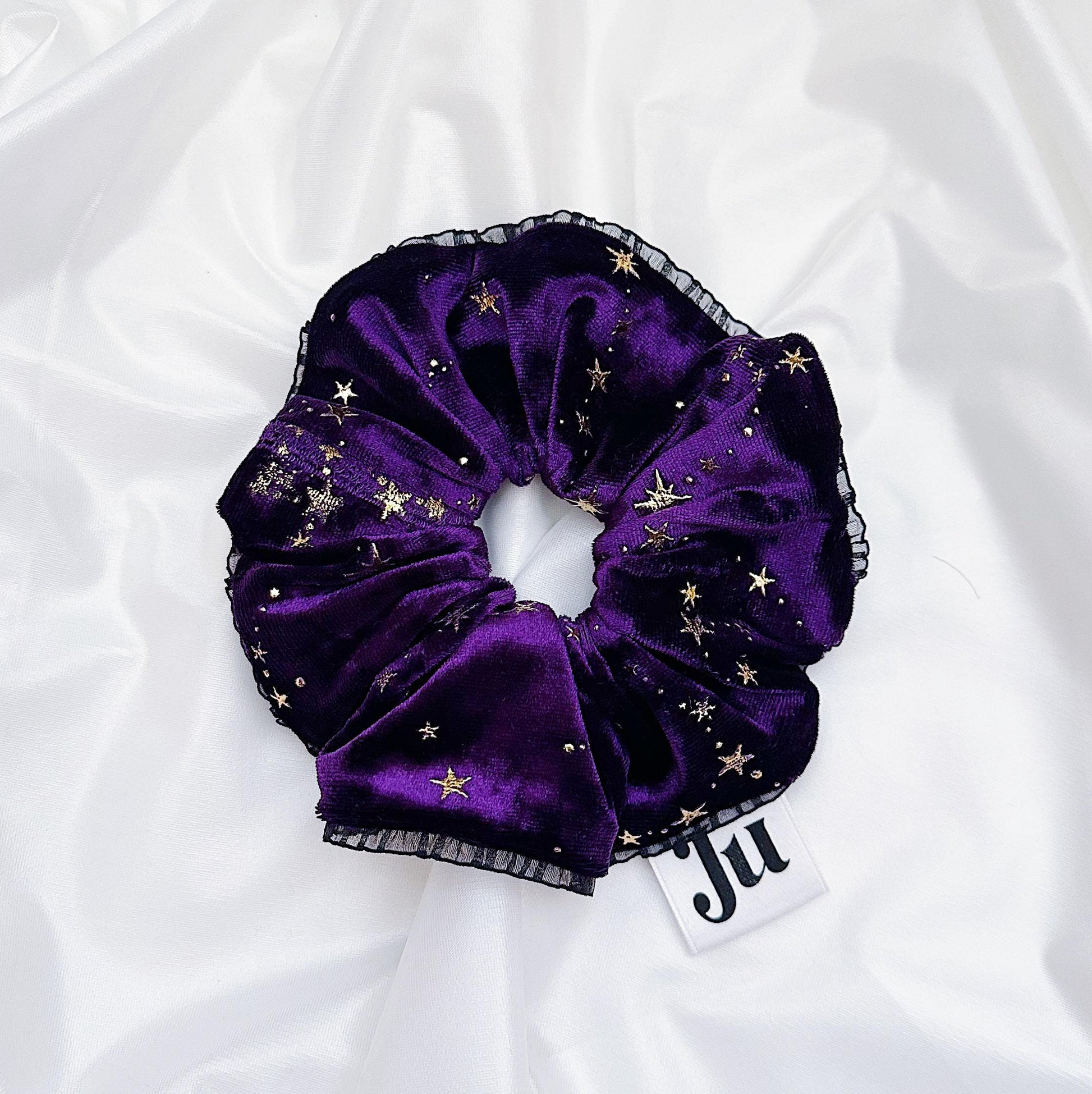 Christmasy Scrunchies, oversized Purple velvet Scrunchies, Sparkly Witchy Gift for her, Large Scrunchies, for Christmas, Holiday scrunchies