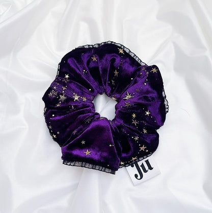 Christmasy Scrunchies, oversized Purple velvet Scrunchies, Sparkly Witchy Gift for her, Large Scrunchies, for Christmas, Holiday scrunchies