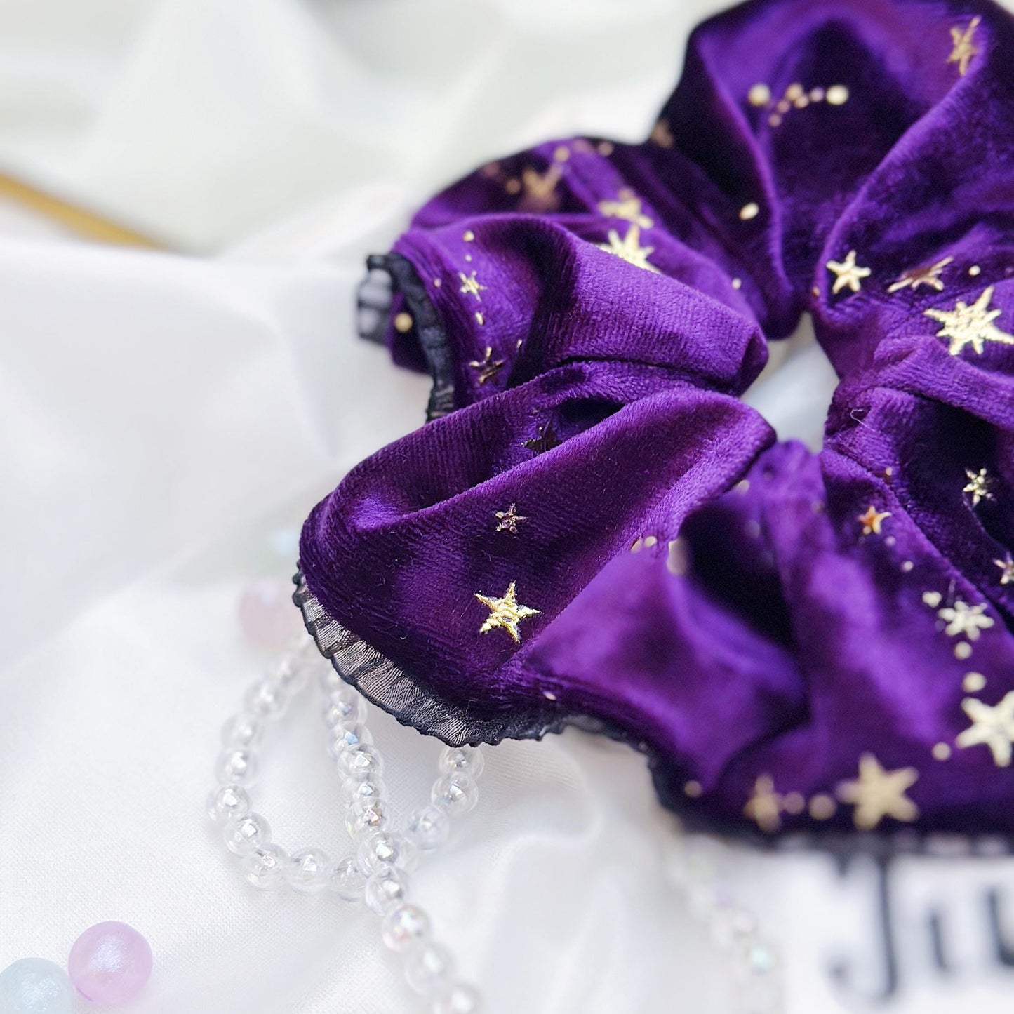 Christmasy Scrunchies, oversized Purple velvet Scrunchies, Sparkly Witchy Gift for her, Large Scrunchies, for Christmas, Holiday scrunchies