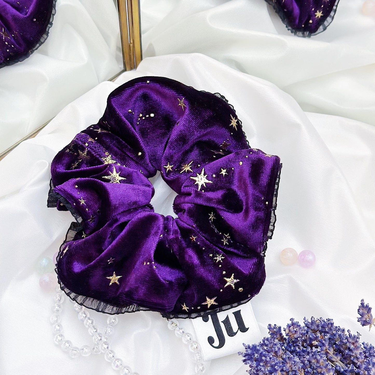 Christmasy Scrunchies, oversized Purple velvet Scrunchies, Sparkly Witchy Gift for her, Large Scrunchies, for Christmas, Holiday scrunchies