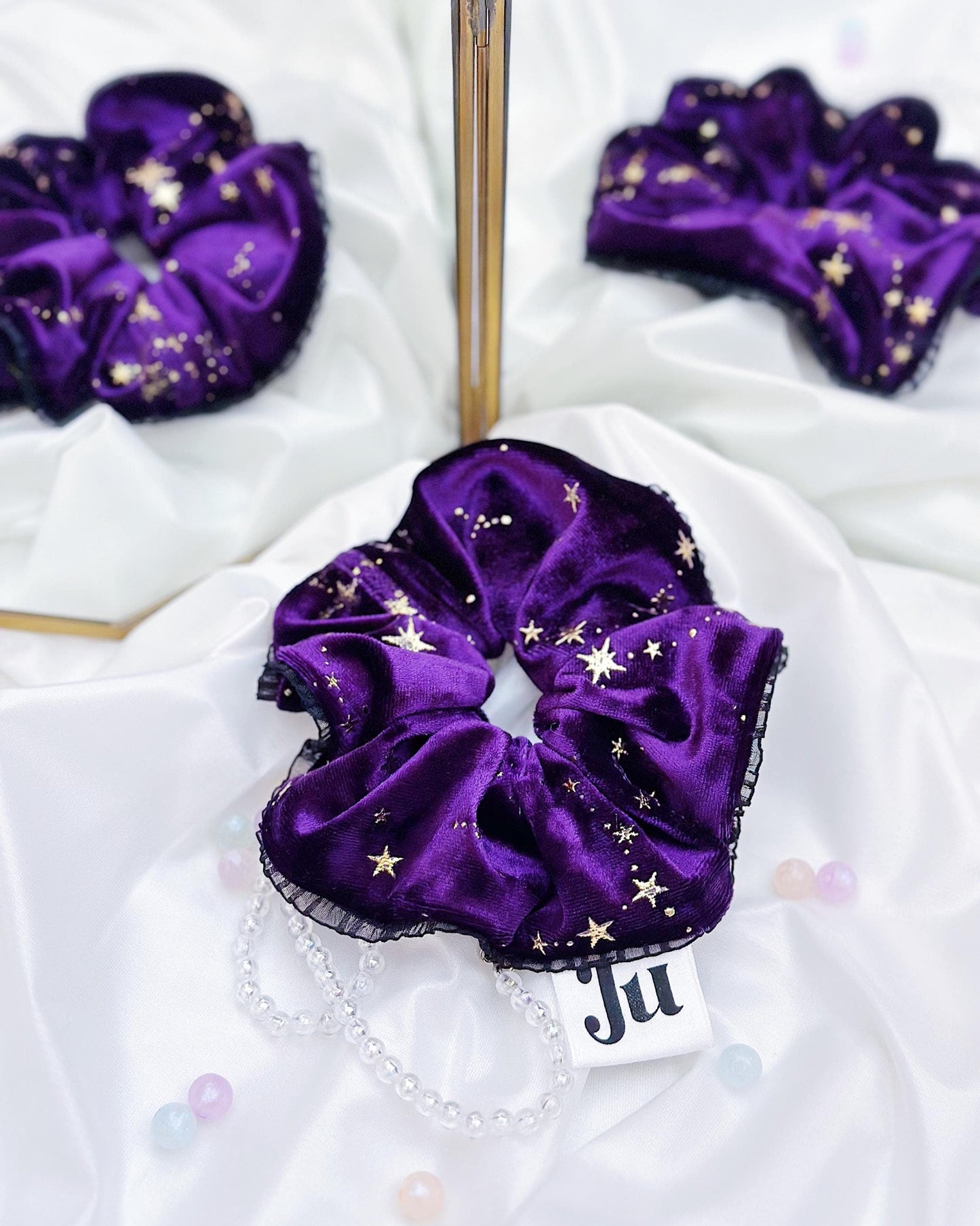 Christmasy Scrunchies, oversized Purple velvet Scrunchies, Sparkly Witchy Gift for her, Large Scrunchies, for Christmas, Holiday scrunchies