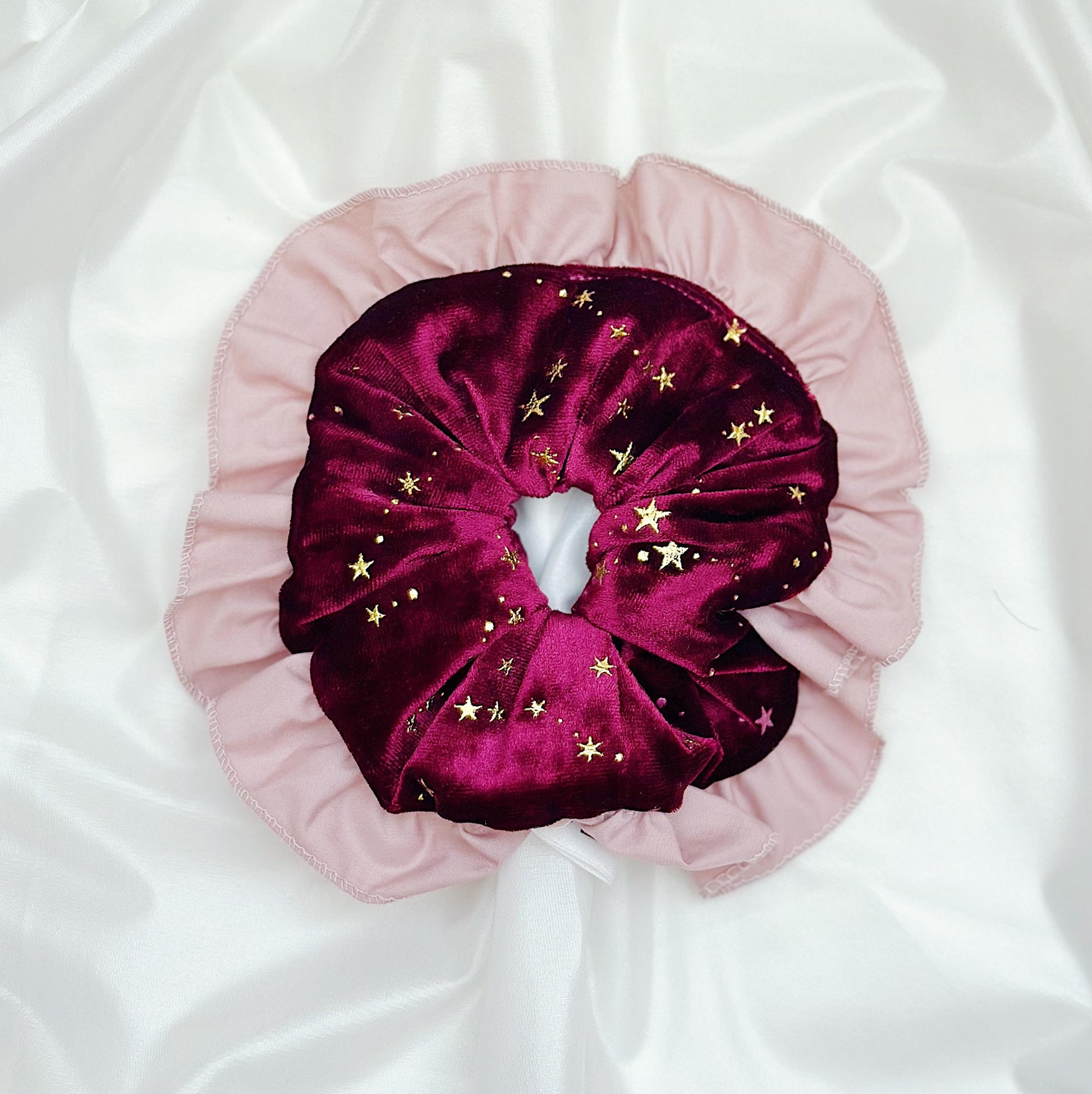 Christmas Red Velvet scrunchies, XXL Burgundy Scrunchies, Jumbo Scrunchies For Holiday, Frilly Christmas Scrunchies, Witchy Gifts for her