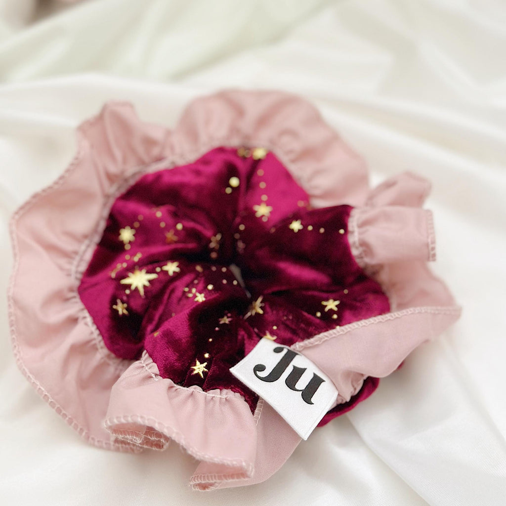 Christmas Red Velvet scrunchies, XXL Burgundy Scrunchies, Jumbo Scrunchies For Holiday, Frilly Christmas Scrunchies, Witchy Gifts for her