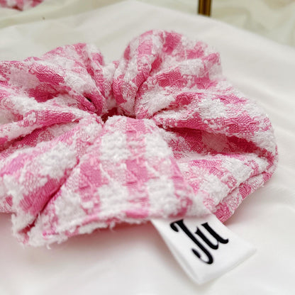 Valentine’s Gift, Large Pink Gingham Scrunchies, Oversized Tweed Scrunchies, Pink Scrunchies For Holiday, Bestie gift, Scrunchies for Spring