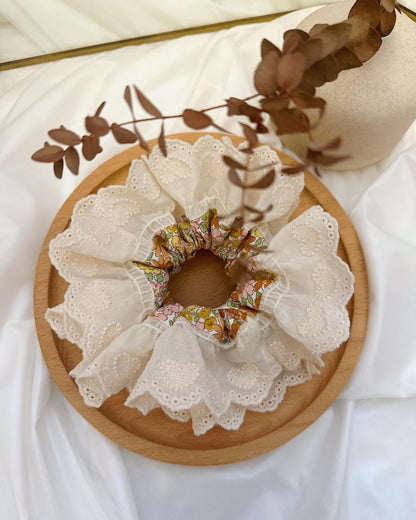 Scrunchies For Spring, Oversized Scrunchies,Large Broderie Anglaise Scrunchies, Frilly Scrunchies, Double layer Scrunchies Gift for Her