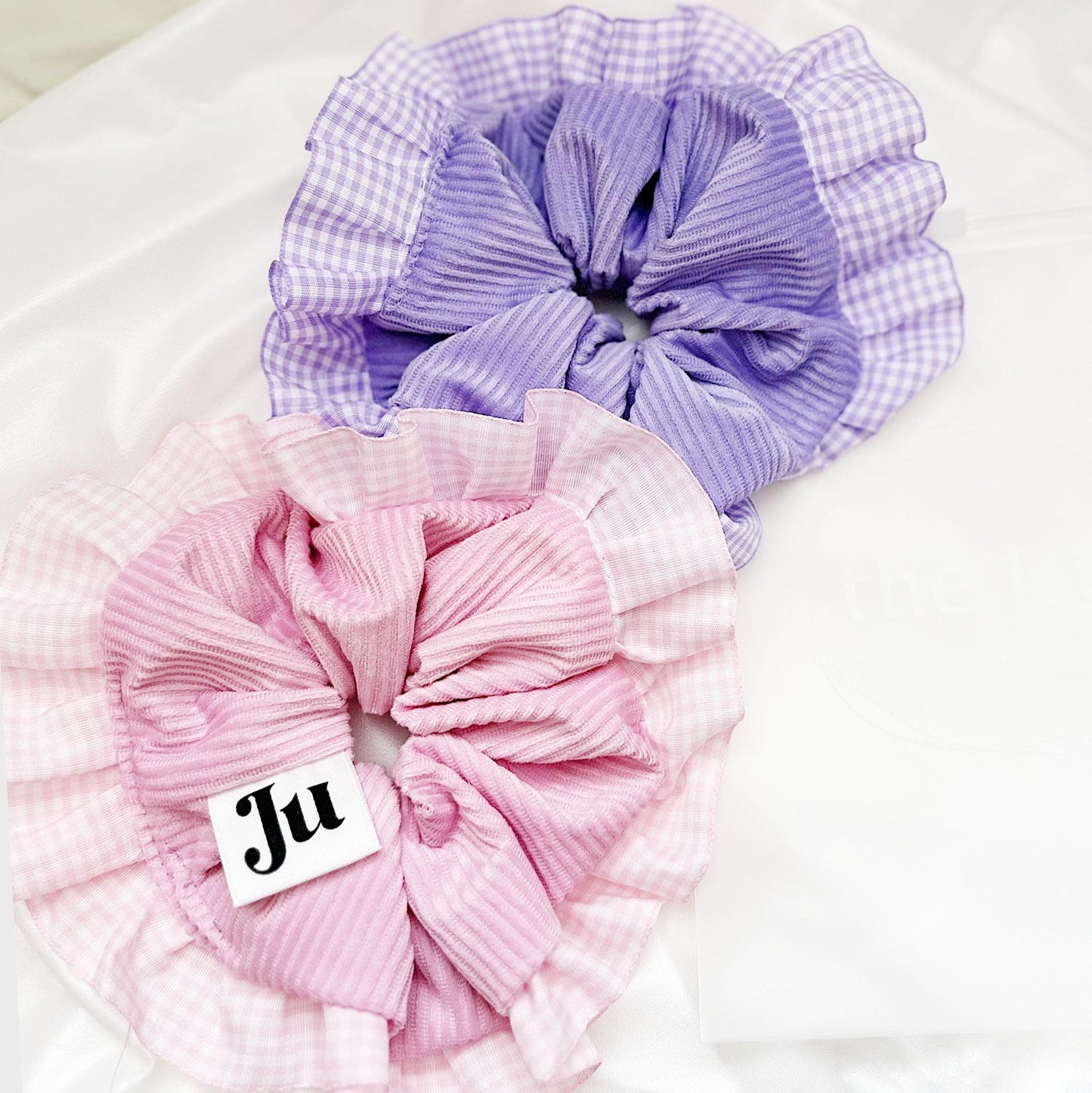 Large Velvet Scrunchies, Oversized Gingham Ruffles Scrunchies Pink Jumbo Scrunchies, Christmas Gift, Bestie gift Stocking Stuffers for Her