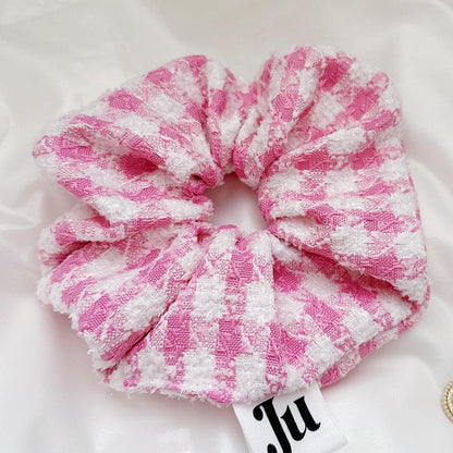 Valentine’s Gift, Large Pink Gingham Scrunchies, Oversized Tweed Scrunchies, Pink Scrunchies For Holiday, Bestie gift, Scrunchies for Spring
