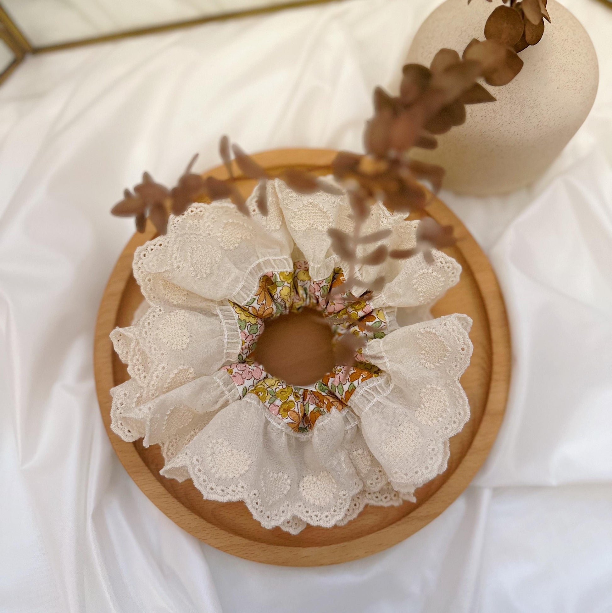 Scrunchies For Spring, Oversized Scrunchies,Large Broderie Anglaise Scrunchies, Frilly Scrunchies, Double layer Scrunchies Gift for Her