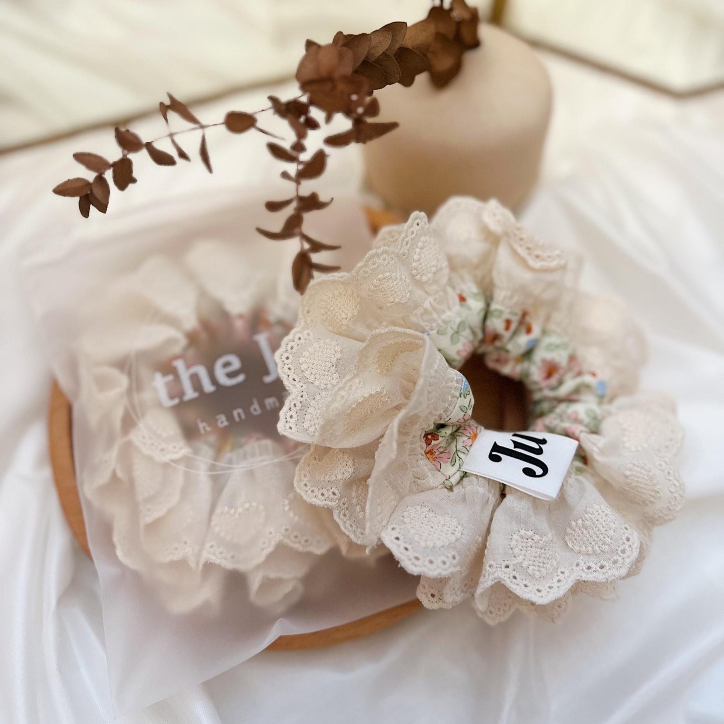 Scrunchies For Spring, Oversized Scrunchies,Large Broderie Anglaise Scrunchies, Frilly Scrunchies, Double layer Scrunchies Gift for Her