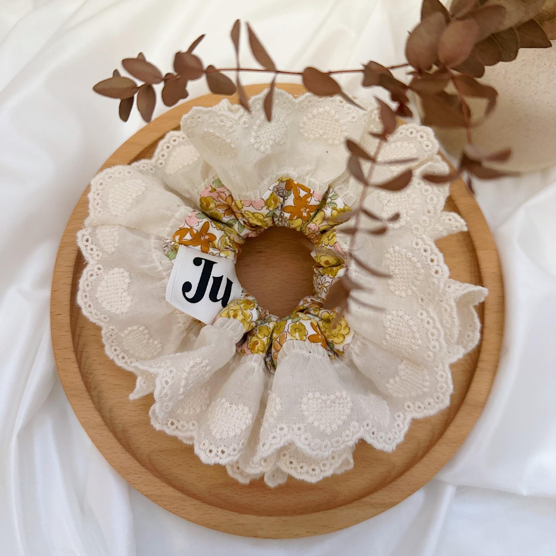 Scrunchies For Spring, Oversized Scrunchies,Large Broderie Anglaise Scrunchies, Frilly Scrunchies, Double layer Scrunchies Gift for Her