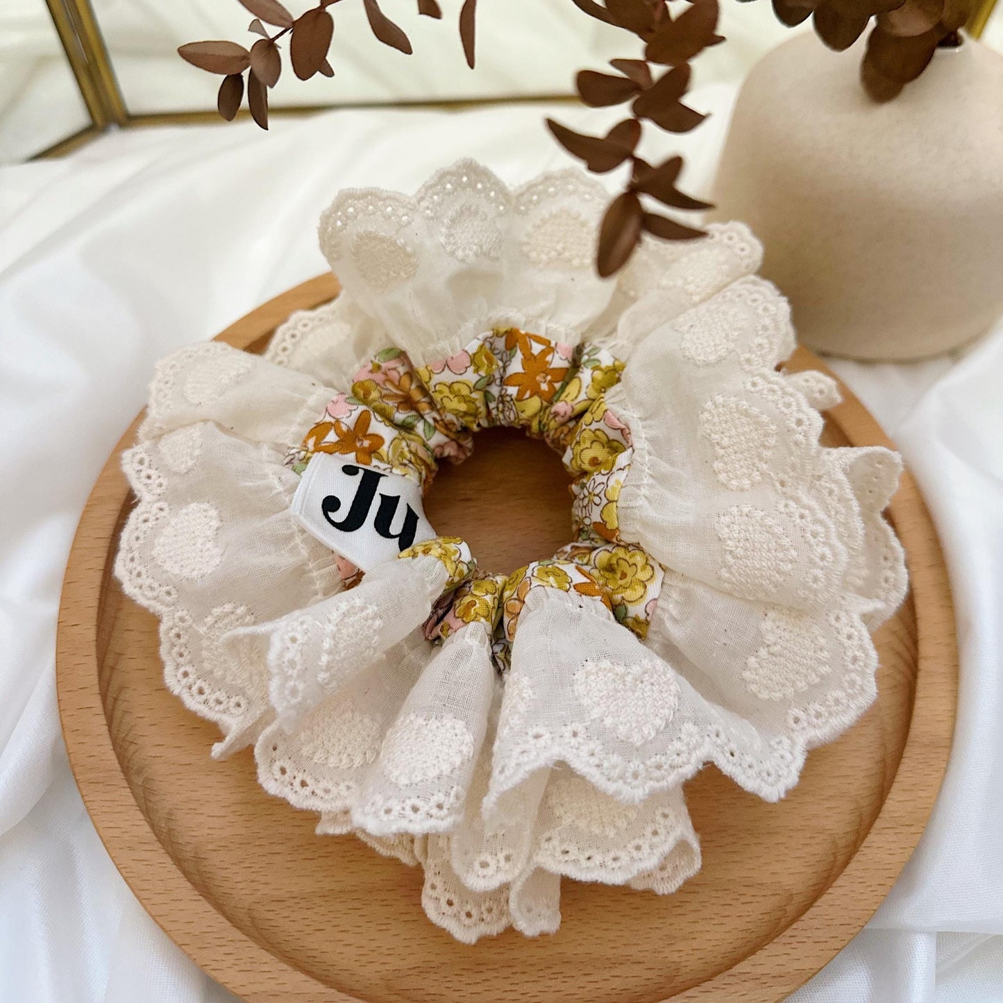 Scrunchies For Spring, Oversized Scrunchies,Large Broderie Anglaise Scrunchies, Frilly Scrunchies, Double layer Scrunchies Gift for Her