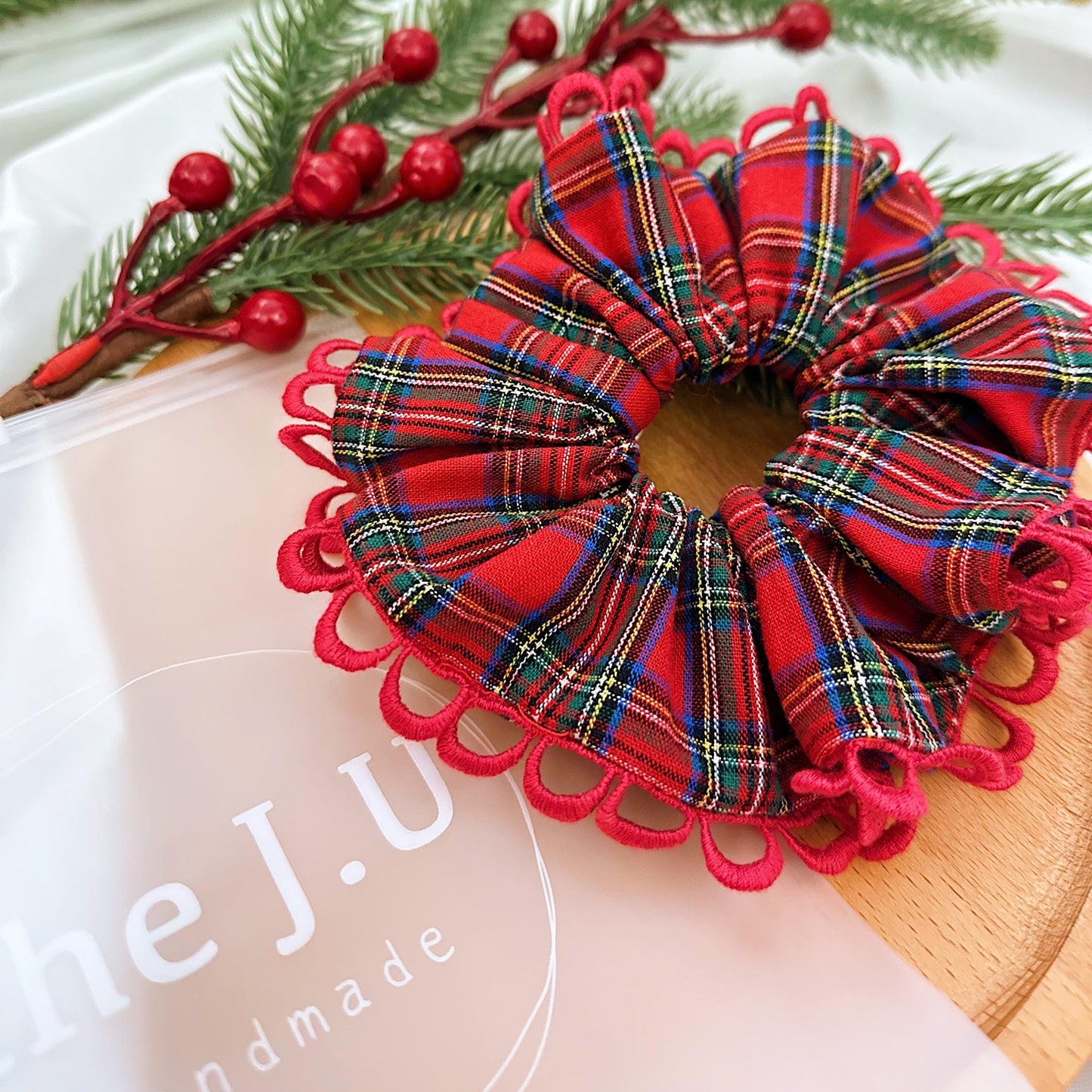 Christmasy Scrunchies,Large Scrunchies,Oversize Red Tartan Scrunchies for Holiday Gifts for Stocking fillers, Christmas stuffer Gift for her