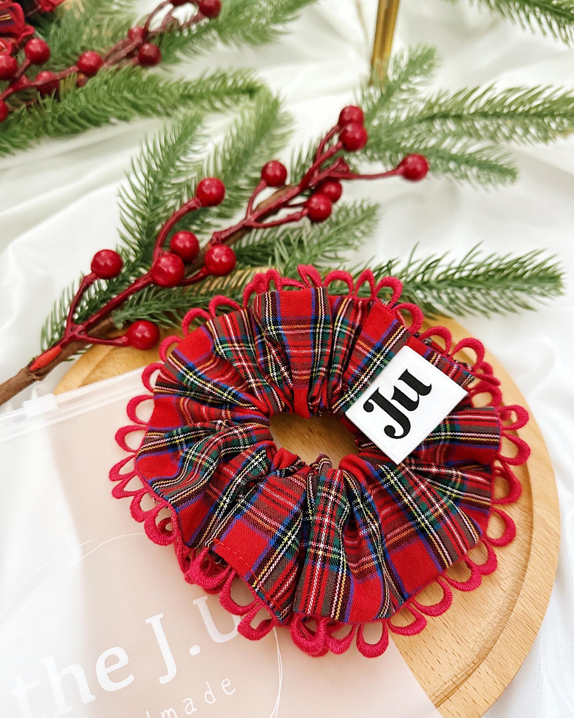 Christmasy Scrunchies,Large Scrunchies,Oversize Red Tartan Scrunchies for Holiday Gifts for Stocking fillers, Christmas stuffer Gift for her