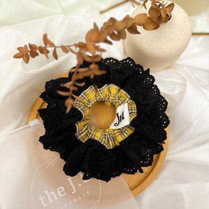 Oversized Double layer Tartan Scrunchies for holiday, Yellow Frilly Scrunchies for Spring, Valentine’s Gift for her, Scrunchies for New year
