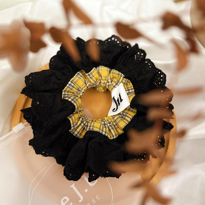 Oversized Double layer Tartan Scrunchies for holiday, Yellow Frilly Scrunchies for Spring, Valentine’s Gift for her, Scrunchies for New year