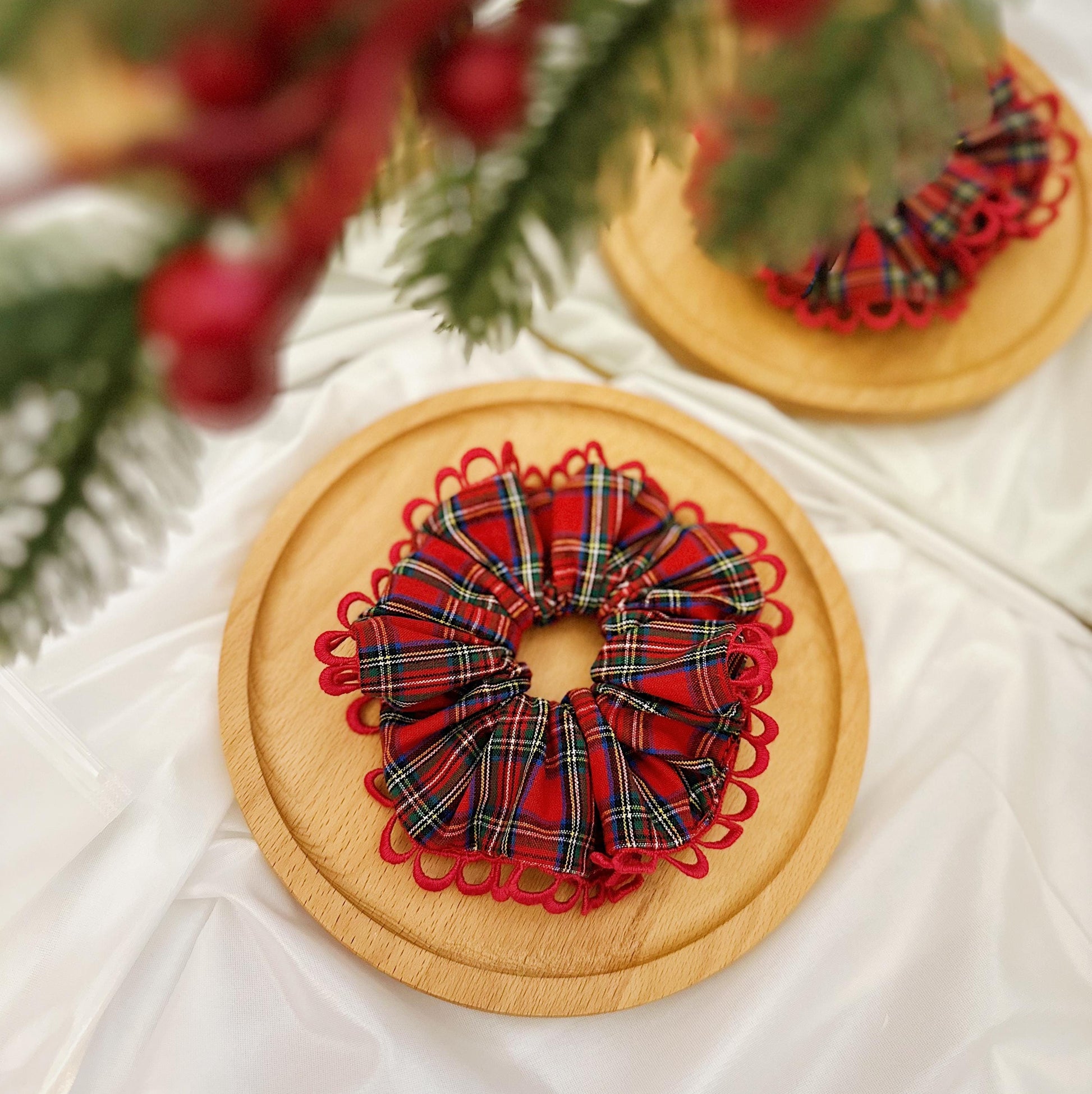 Christmasy Scrunchies,Large Scrunchies,Oversize Red Tartan Scrunchies for Holiday Gifts for Stocking fillers, Christmas stuffer Gift for her