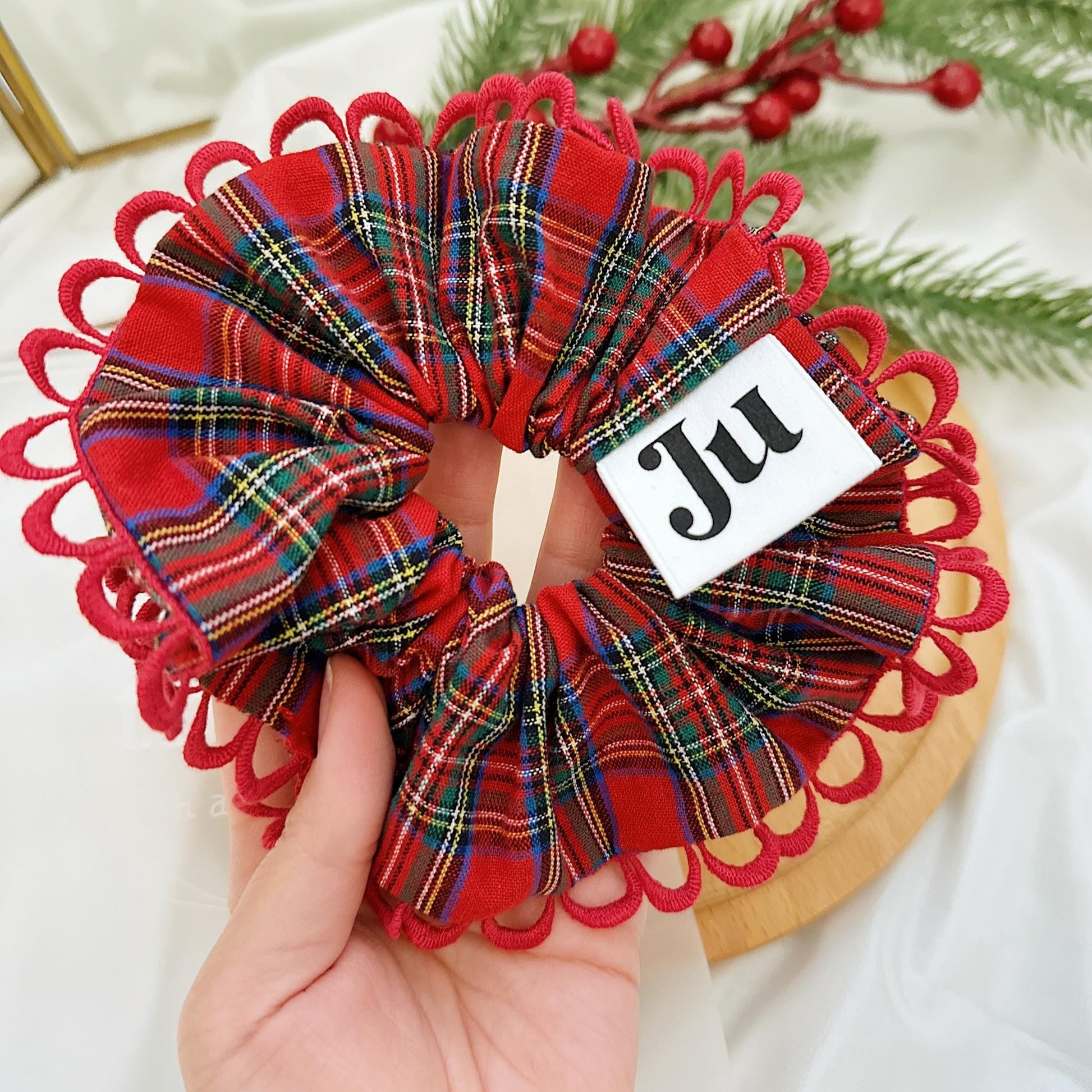 Christmasy Scrunchies,Large Scrunchies,Oversize Red Tartan Scrunchies for Holiday Gifts for Stocking fillers, Christmas stuffer Gift for her