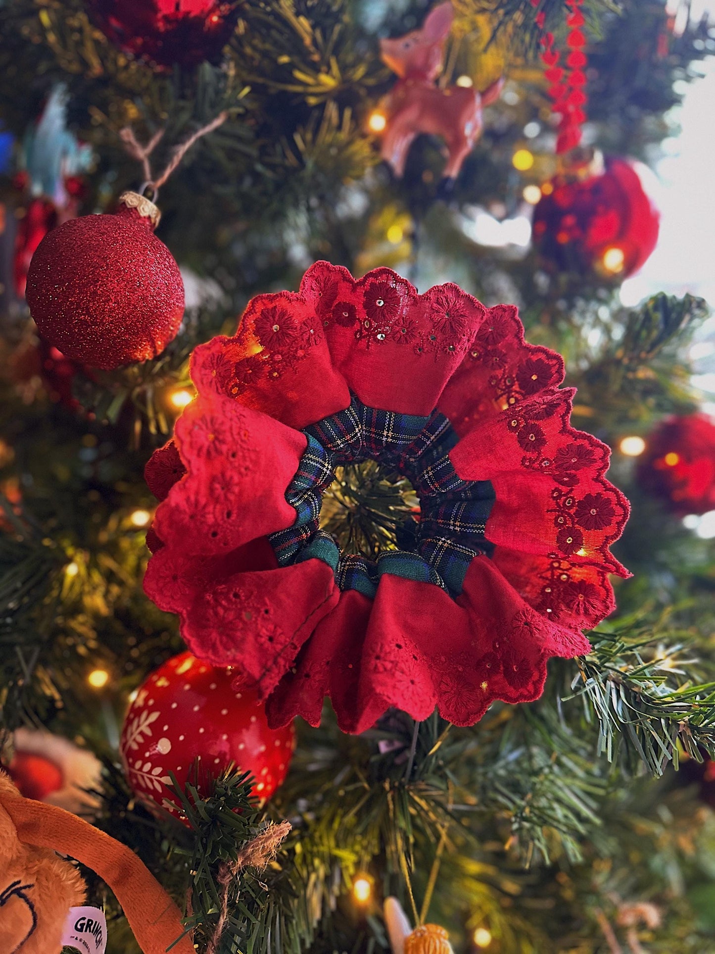 Christmasy Scrunchies, Oversize Red Tartan Scrunchies, Double layer Scrunchies,Holiday GIft,Stocking fillers, Christmas stuffer Gift for her