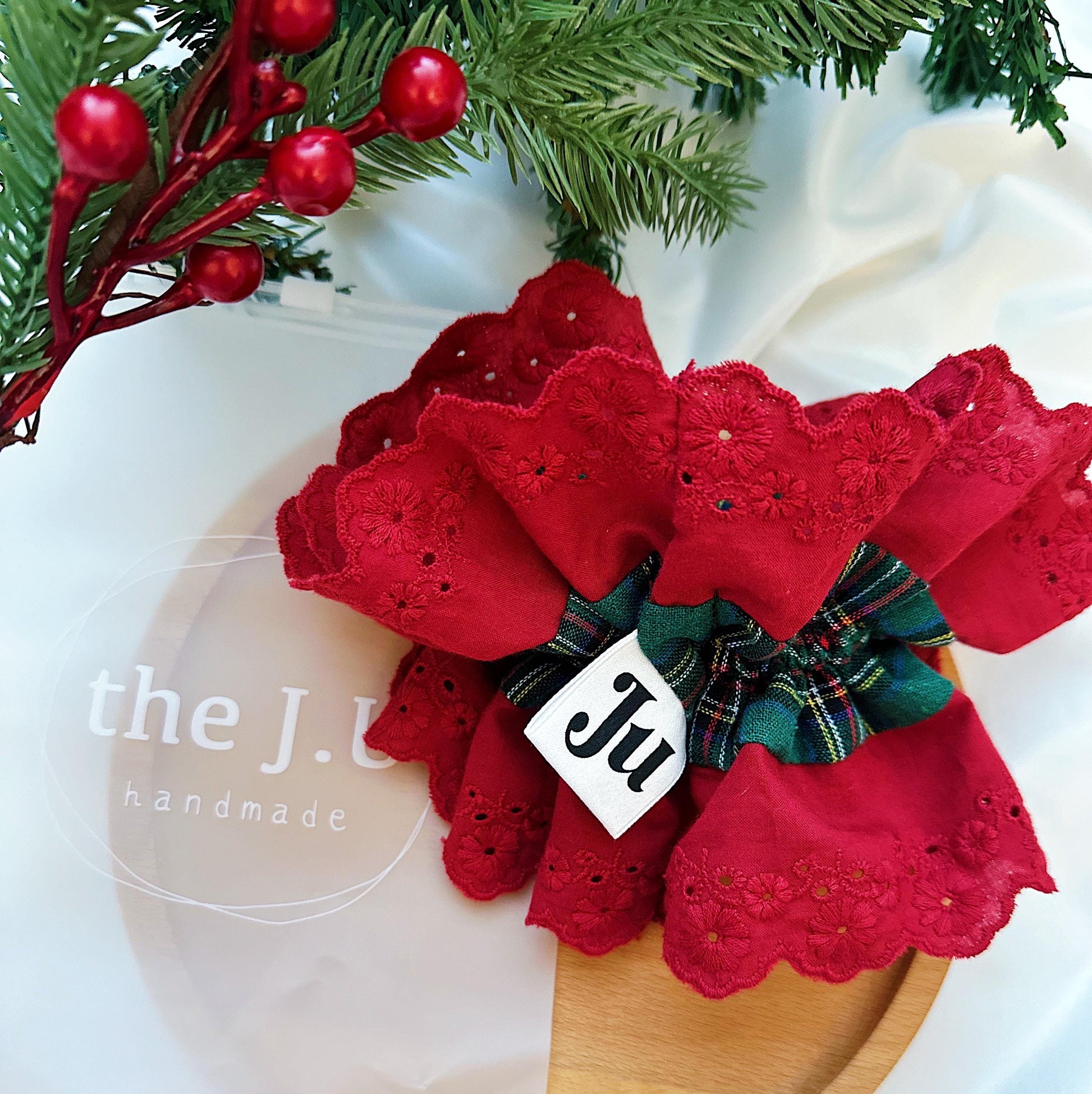 Christmasy Scrunchies, Oversize Red Tartan Scrunchies, Double layer Scrunchies,Holiday GIft,Stocking fillers, Christmas stuffer Gift for her