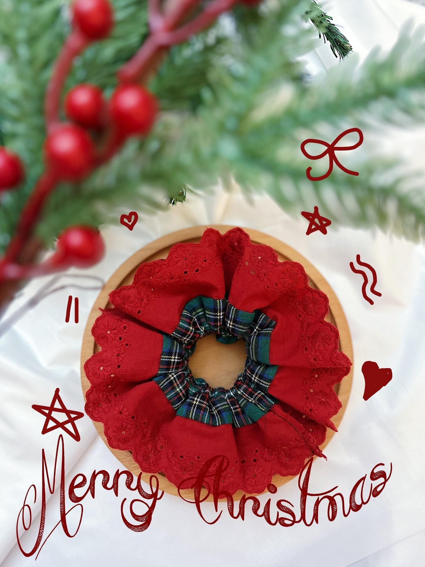 Christmasy Scrunchies, Oversize Red Tartan Scrunchies, Double layer Scrunchies,Holiday GIft,Stocking fillers, Christmas stuffer Gift for her