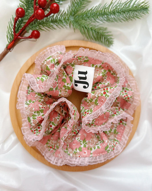 Red Floral Oversized Scrunchies, Large Liberty Scrunchies, Double layer Tilda Fabric Scrunchies for holiday, Scrunchies for Spring Hair Ties