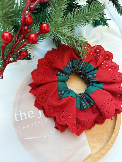Christmasy Scrunchies, Oversize Red Tartan Scrunchies, Double layer Scrunchies,Holiday GIft,Stocking fillers, Christmas stuffer Gift for her