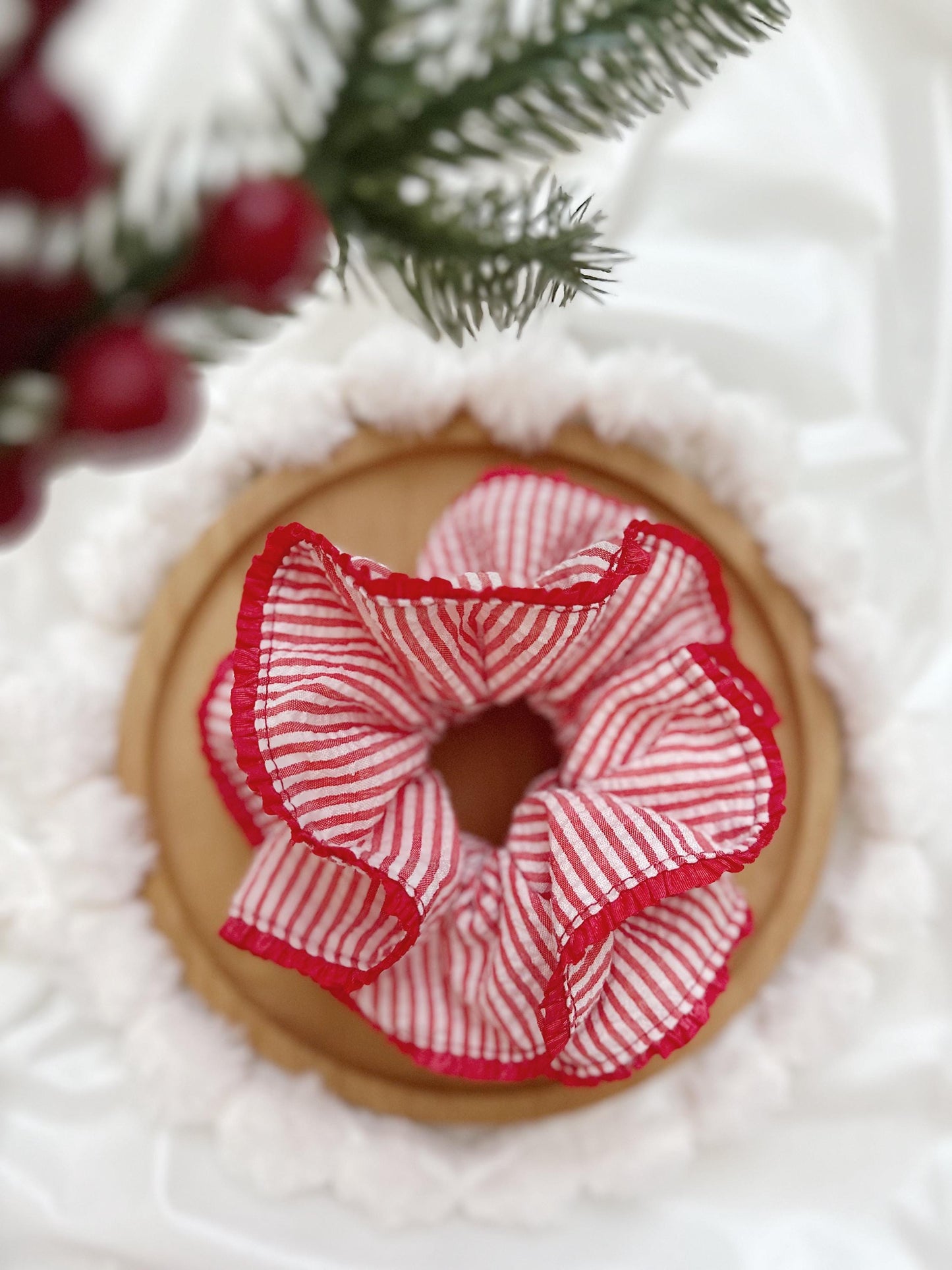 Oversized Red Stripy Scrunchies, Double layer Stripe Scrunchies, Holiday Scrunchies for her Valentines gifts , Red Jumbo hair tie