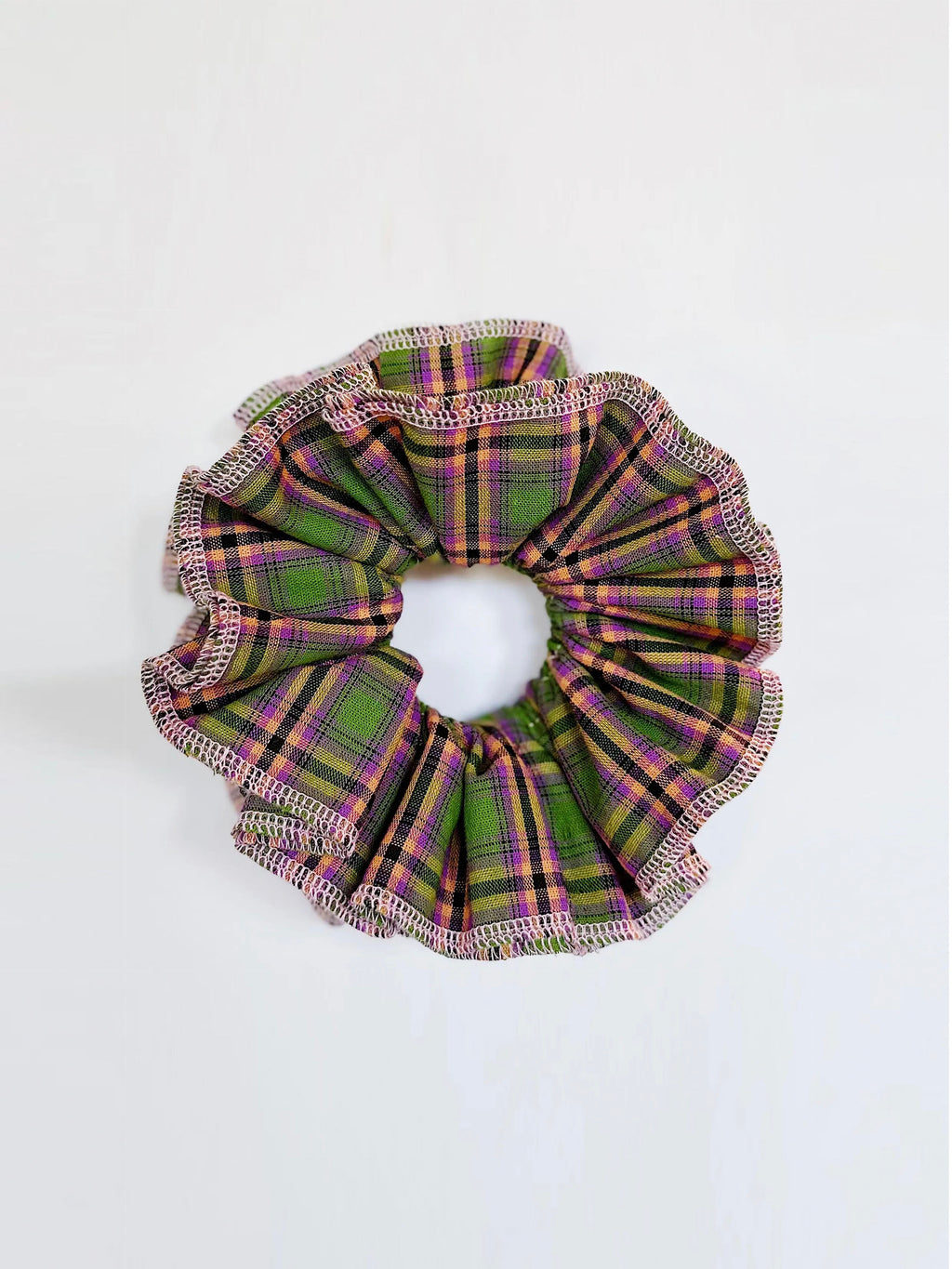 Statement Green & Purple Gingham Scrunchies