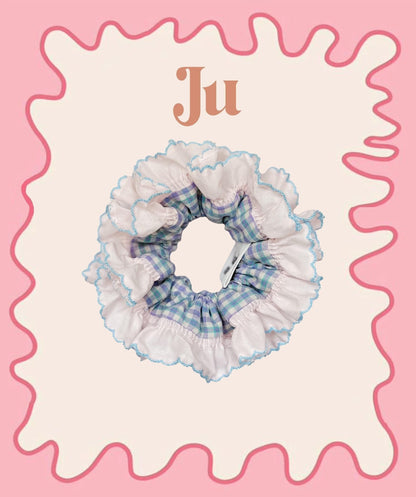 French Style Scrunchies Broderie Anglaise Pastel Gingham Scrunchies for summer Frilly Double layer Scrunchies for holiday Gift for Her