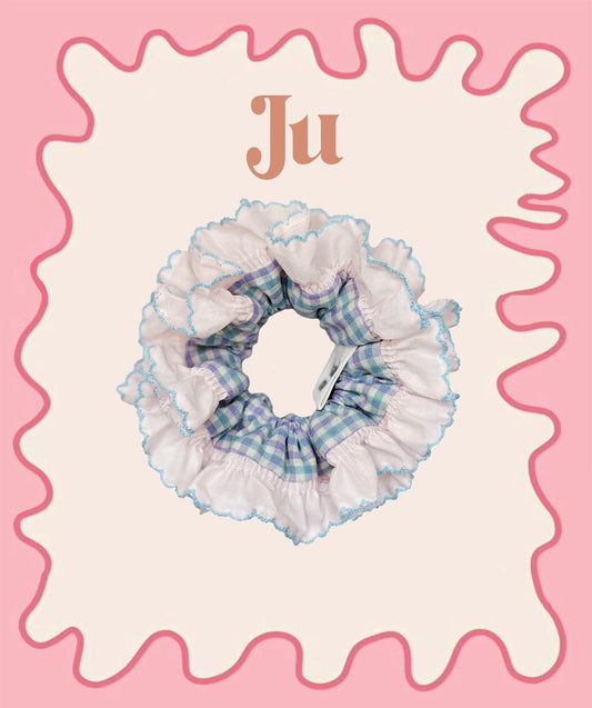 French Style Scrunchies Broderie Anglaise Pastel Gingham Scrunchies for summer Frilly Double layer Scrunchies for holiday Gift for Her