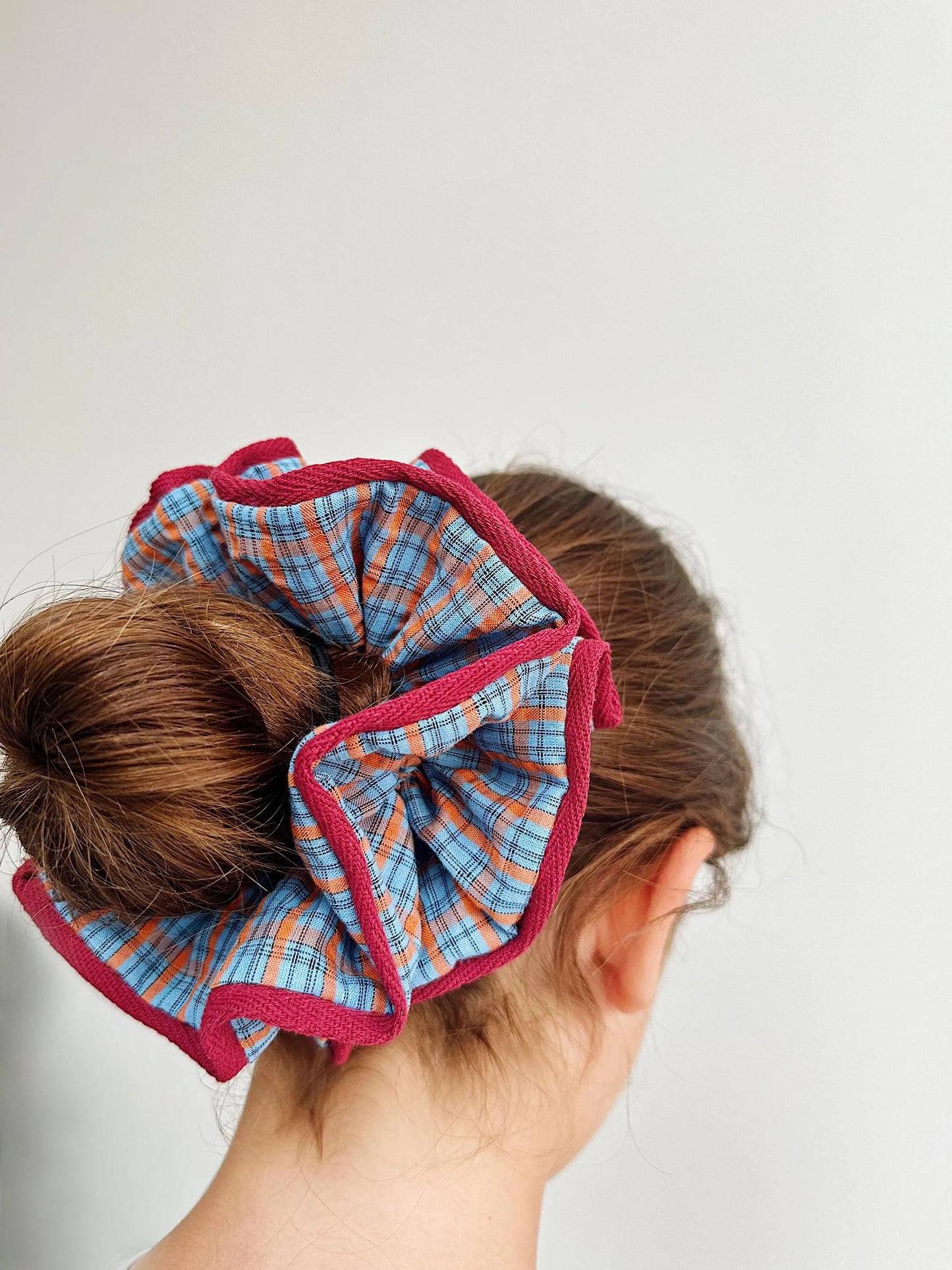 Jumbo Blue Plaid Scrunchies