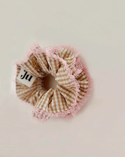 Jumbo Brown Gingham Double Layer Scrunchies