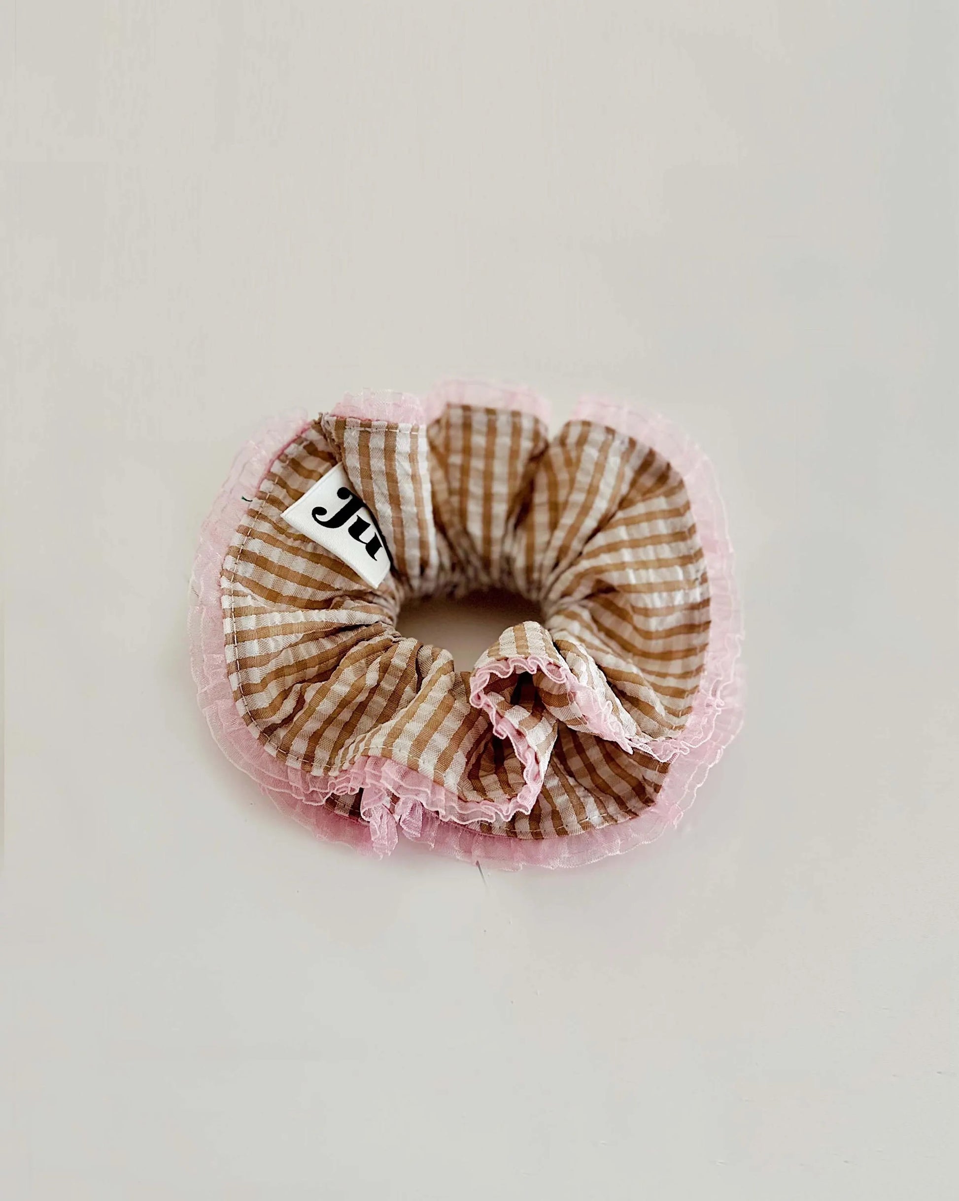 Jumbo Brown Gingham Double Layer Scrunchies